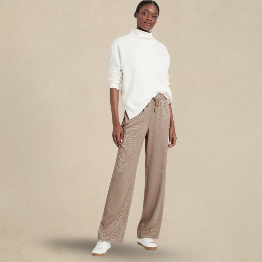 (donated) BANANA REPUBLIC Tan Wide-Leg Animal Print Satin Pull-On Pant